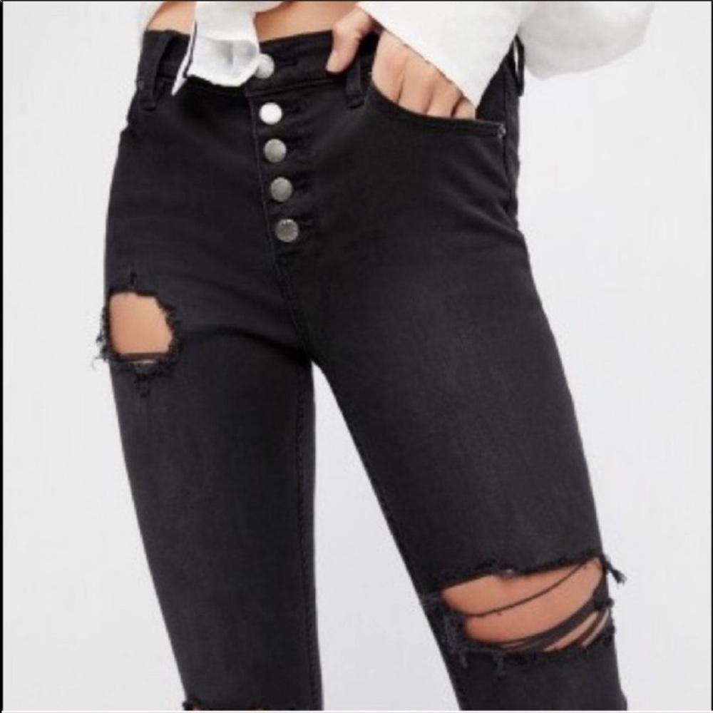 Free People Reagan Destroyed Button Front Jeans
